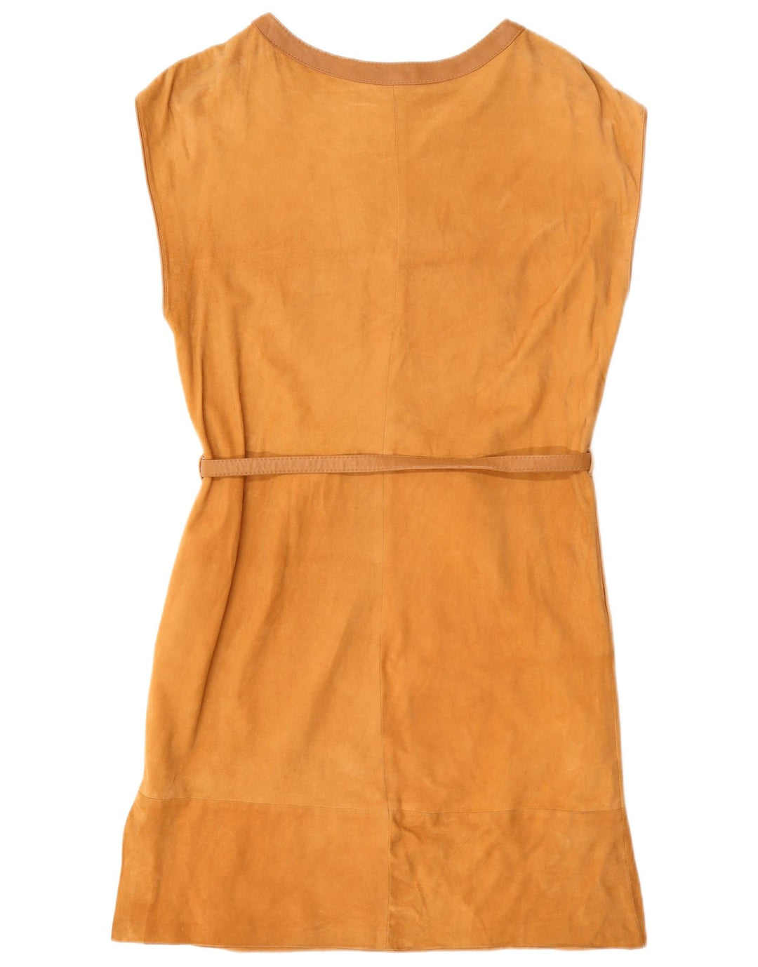 Abito basic vintage in pelle scamosciata senza maniche da donna UK 12 Beige medio