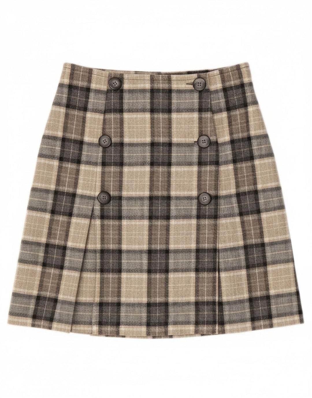 Gonna avvolgente a vita alta da donna vintage IT 42 media W23 lana scozzese grigia