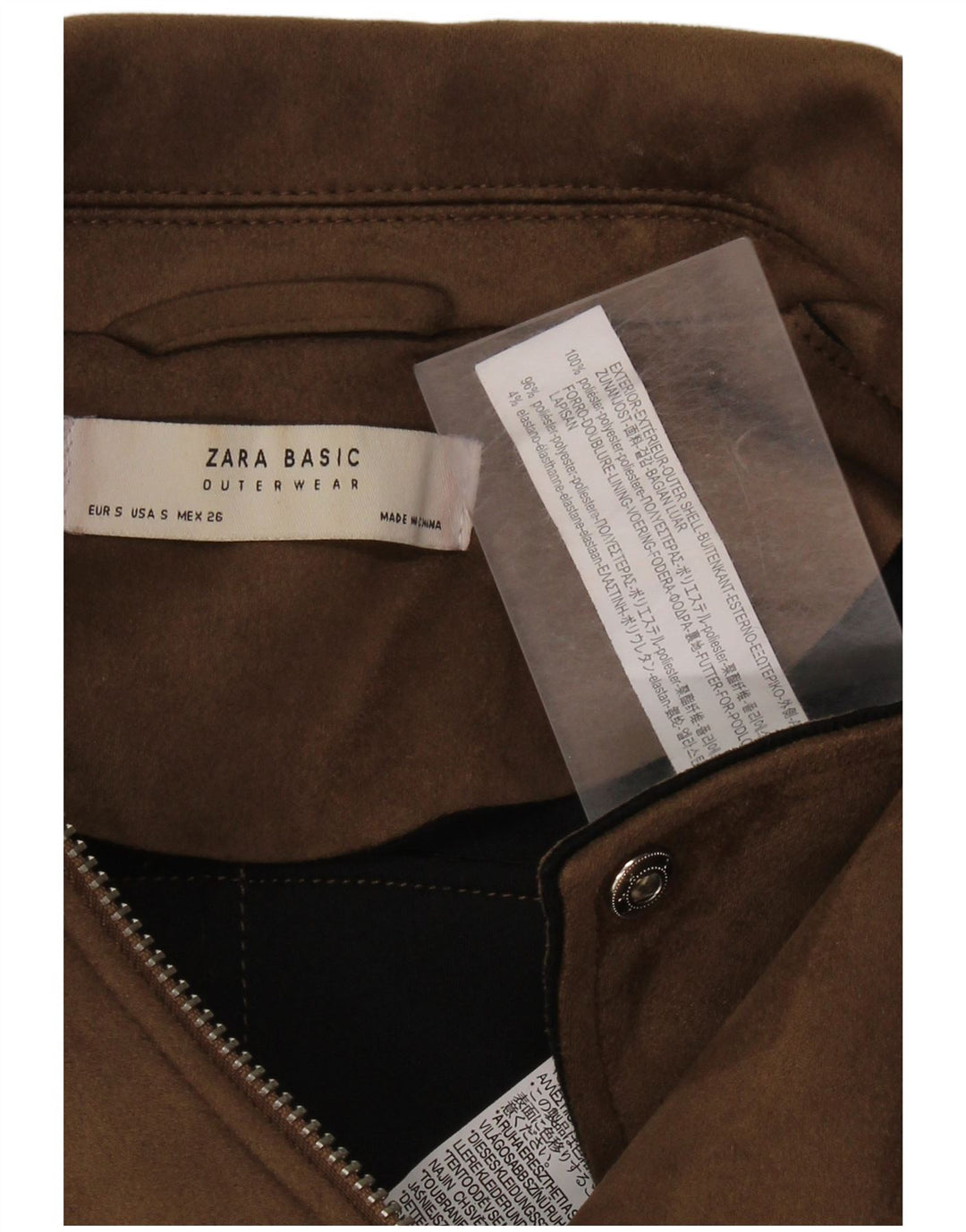 Giacca da motociclista da donna Zara UK 10 Small Marrone Poliestere