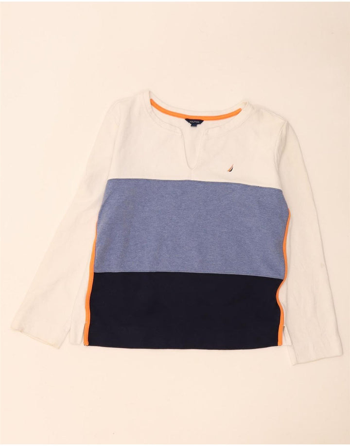 Nautica Top da donna a maniche lunghe UK 14 Cotone color block bianco medio