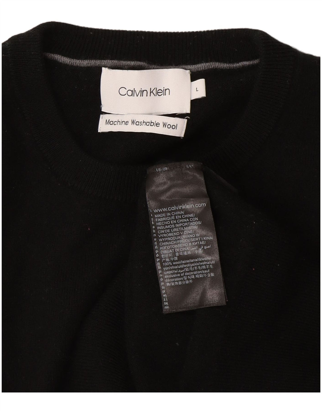 Maglione maglione girocollo da donna Calvin Klein UK 16 grande lana nera