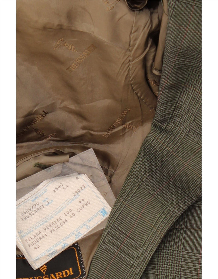 Giacca Blazer da Uomo a 2 Bottoni TRUSSARDI IT 54 2XL Lana a quadri Kaki
