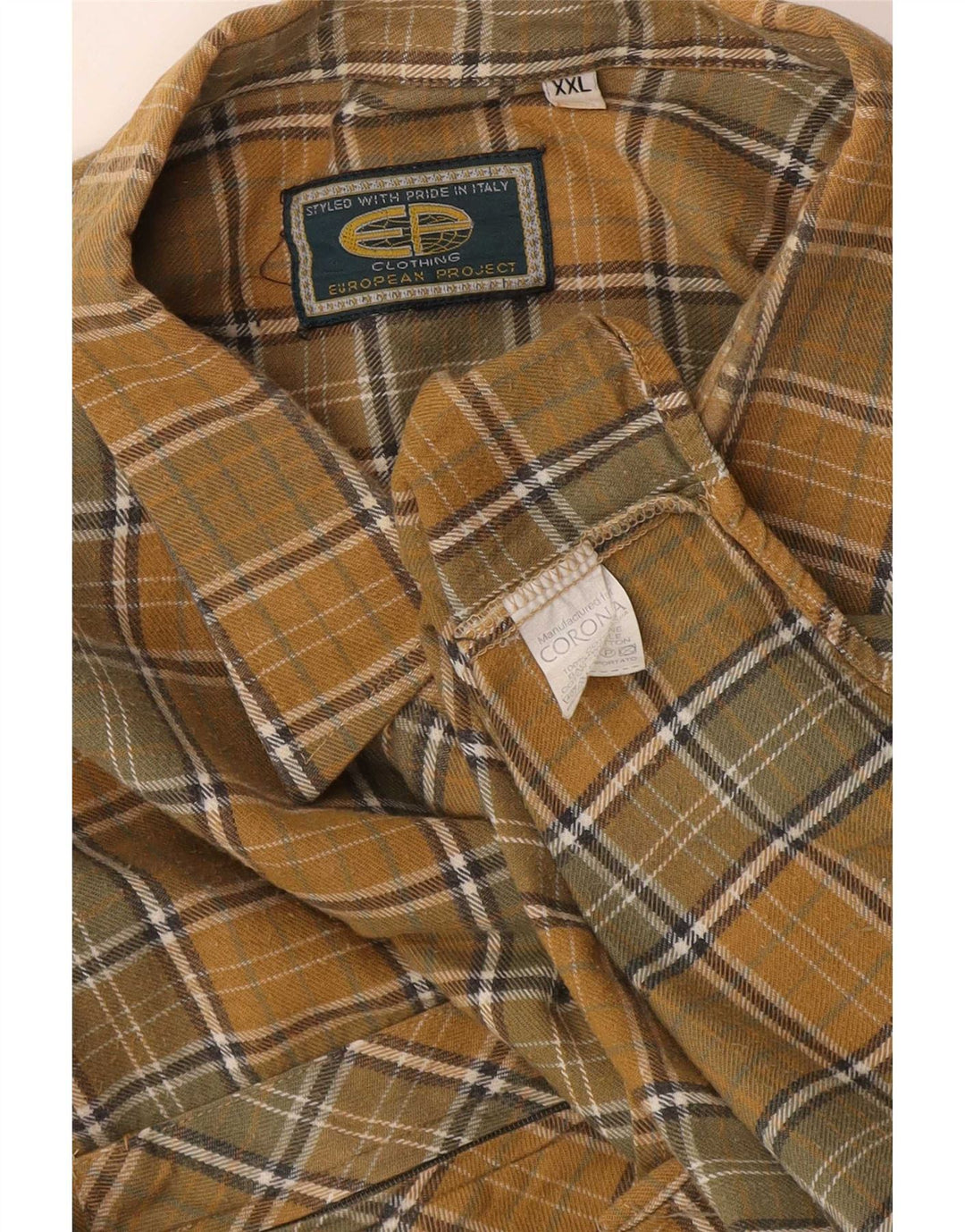 Camicia in flanella da uomo del progetto europeo 2XL in cotone a quadri gialli