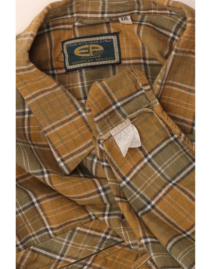 Camicia in flanella da uomo del progetto europeo 2XL in cotone a quadri gialli