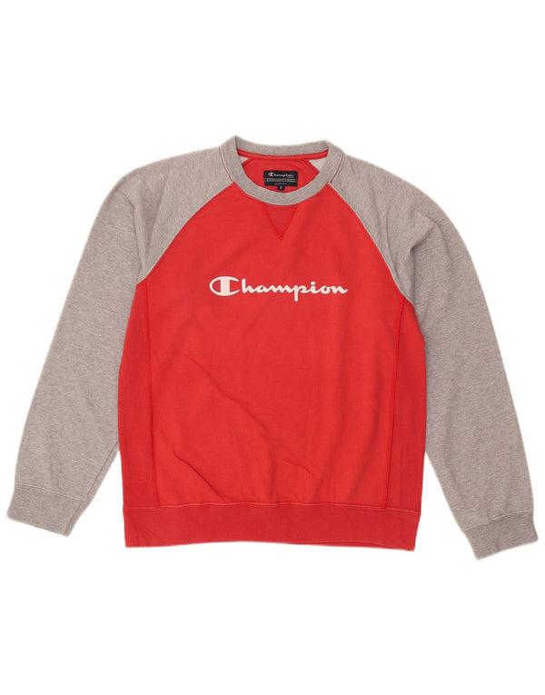 Felpa grafica da uomo Champion, maglione piccolo rosso color block
