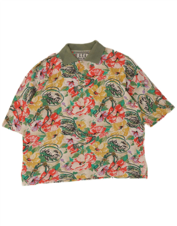Polo vintage da uomo grande floreale multicolore