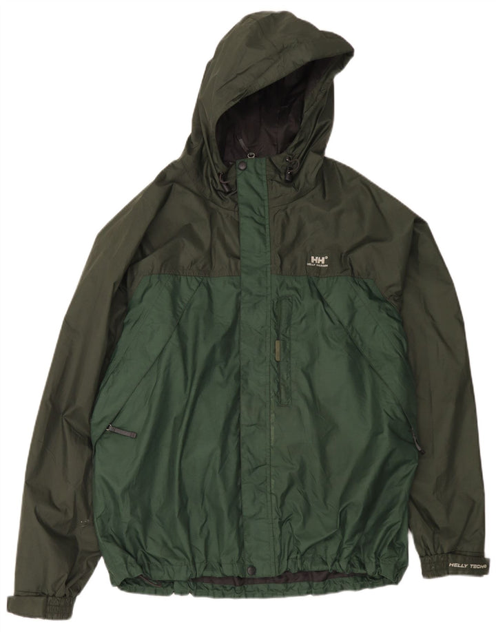 Giacca antipioggia con cappuccio da uomo Helly Hansen UK 40 Large Green Colourblock Nylon