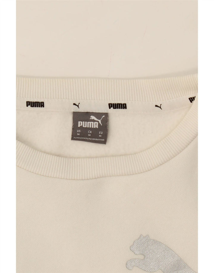 PUMA Womens Graphic Sweatshirt Jumper UK 14 Medium White Cotton Vintage Puma and Second-Hand Puma from Messina Hembry 