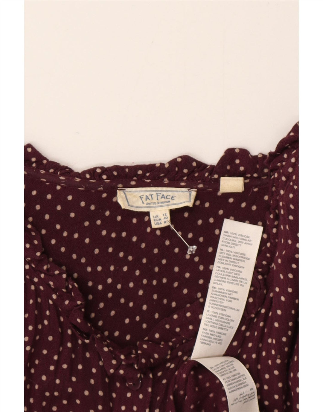 Abito lungo da donna a maniche lunghe Fat Face UK 12 Borgogna medio maculato