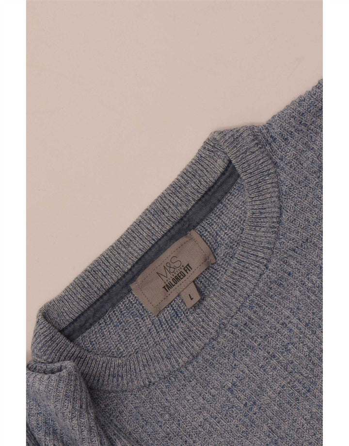 Maglione maglione girocollo da uomo Marks & Spencer grande blu screziato