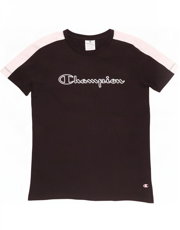 T-shirt grafica da donna Champion Top UK 12 Medium Black Colourblock