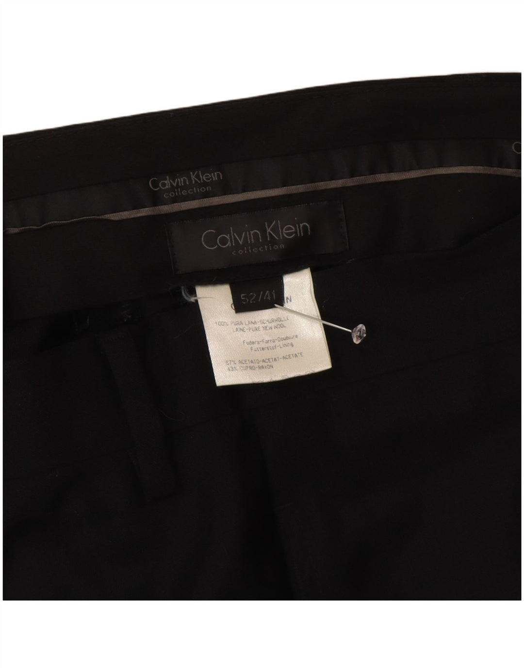 Pantaloni da abito dritti da uomo Calvin Klein IT 52 XL W36 L34 Lana nera