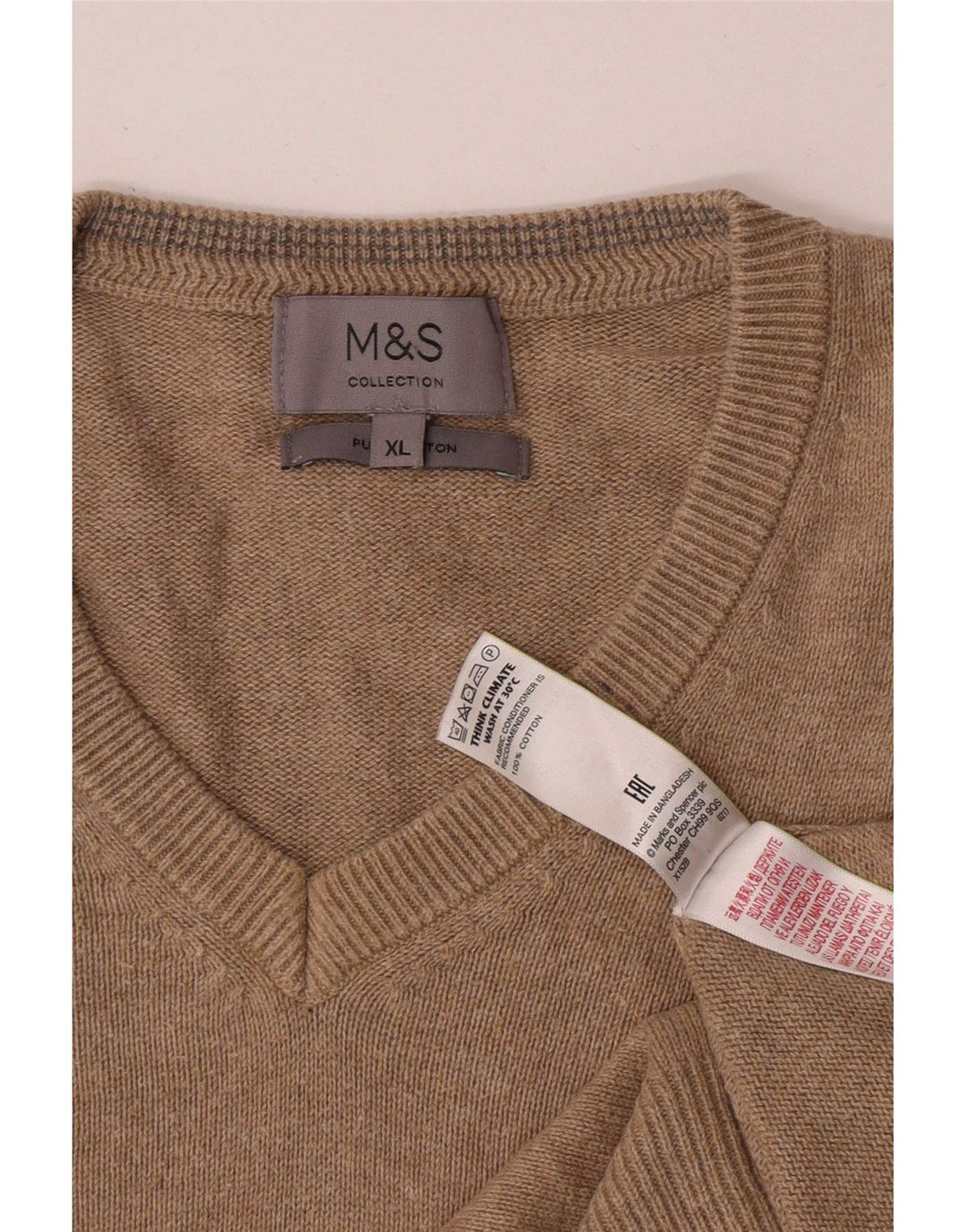 Maglione da uomo con scollo a V Marks & Spencer XL in cotone beige