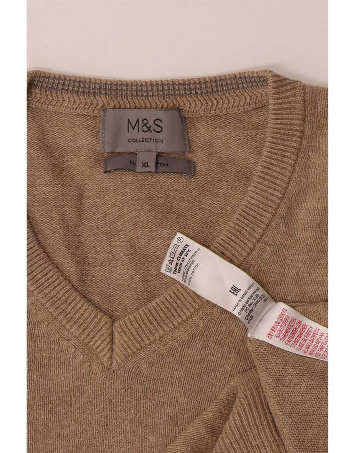 Maglione da uomo con scollo a V Marks & Spencer XL in cotone beige