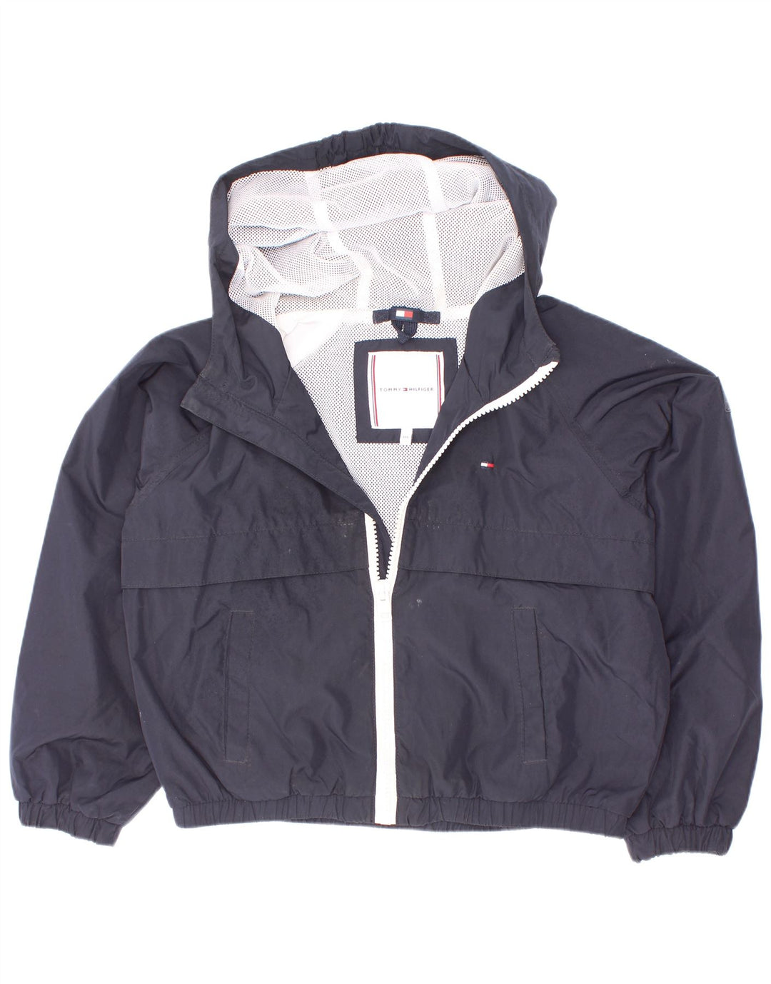 Giacca antipioggia con cappuccio grafica per ragazzi Tommy Hilfiger 5-6 anni blu navy