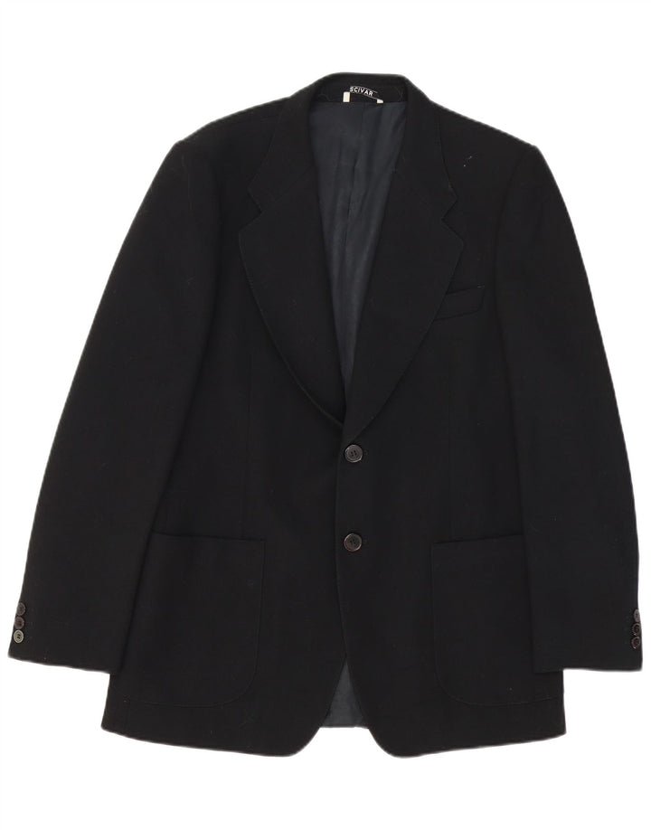 Giacca blazer vintage da uomo a 2 bottoni UK 38 lana vergine nera media
