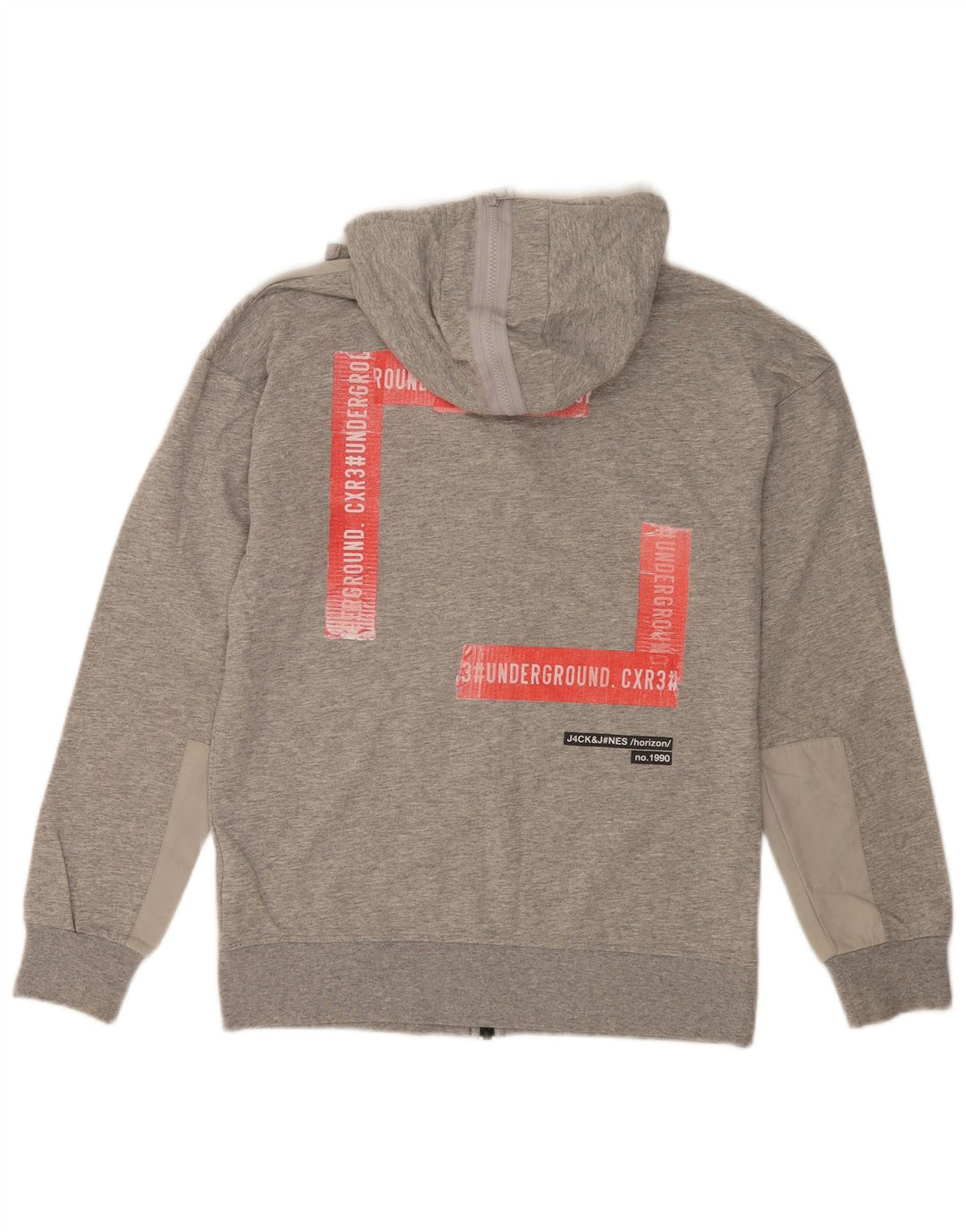 Jack & Jones Maglione con cappuccio e zip grafica da uomo piccolo grigio a blocchi di colore