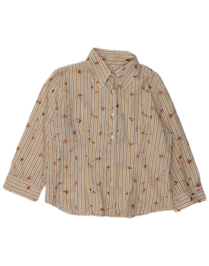 Camicia vintage da donna con maniche a 3/4 UK 16 Grande poliestere a righe beige