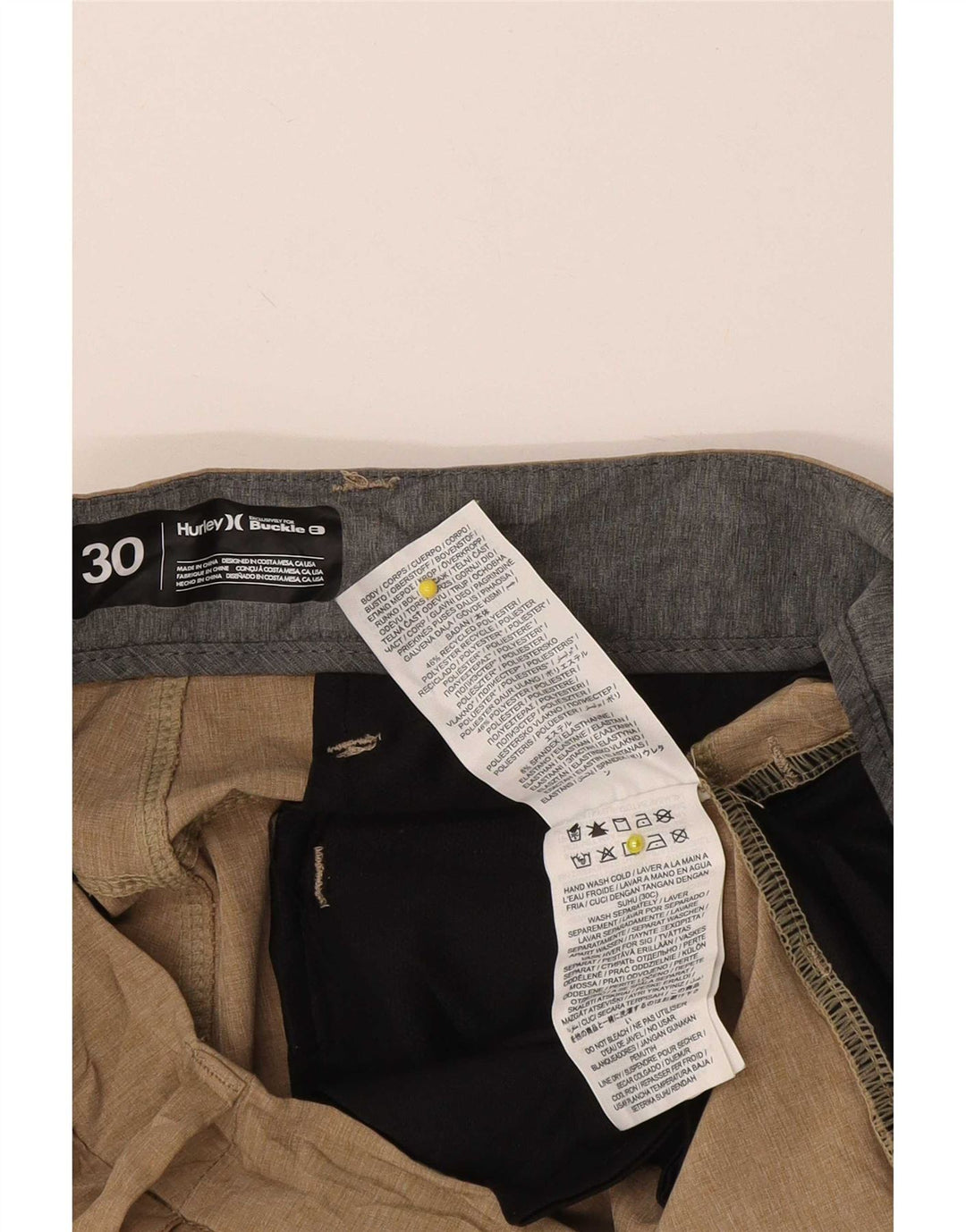 Pantaloncini chino da uomo Hurley W30 poliestere beige medio