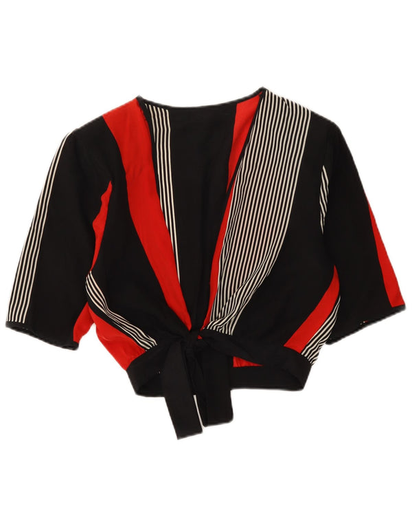 Top cardigan corto da donna vintage UK 12 a righe multicolori medie