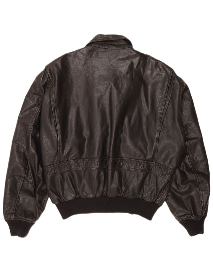 Giacca militare in pelle da uomo vintage UK 40 grande nera