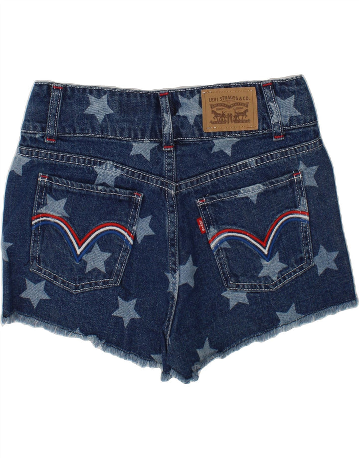 LEVI'S Girls Abstract Pattern Denim Shorts 9-10 Years W24  Navy Blue Vintage Levi's and Second-Hand Levi's from Messina Hembry 