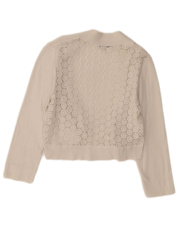 CALVIN KLEIN Maglione cardigan con maniche a 3/4 da donna UK 12 medio bianco sporco