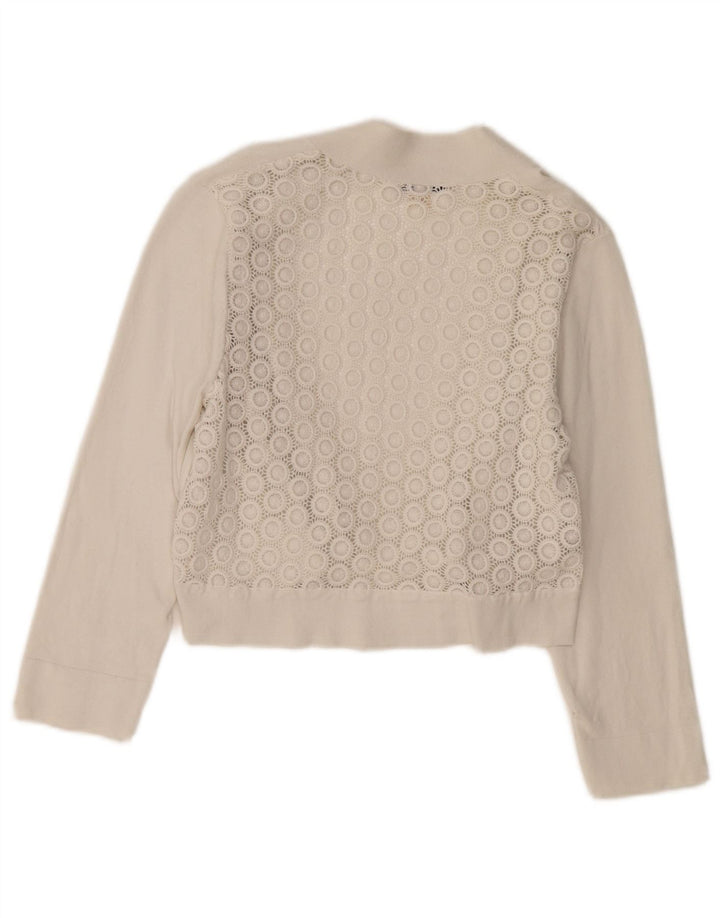 CALVIN KLEIN Maglione cardigan con maniche a 3/4 da donna UK 12 medio bianco sporco
