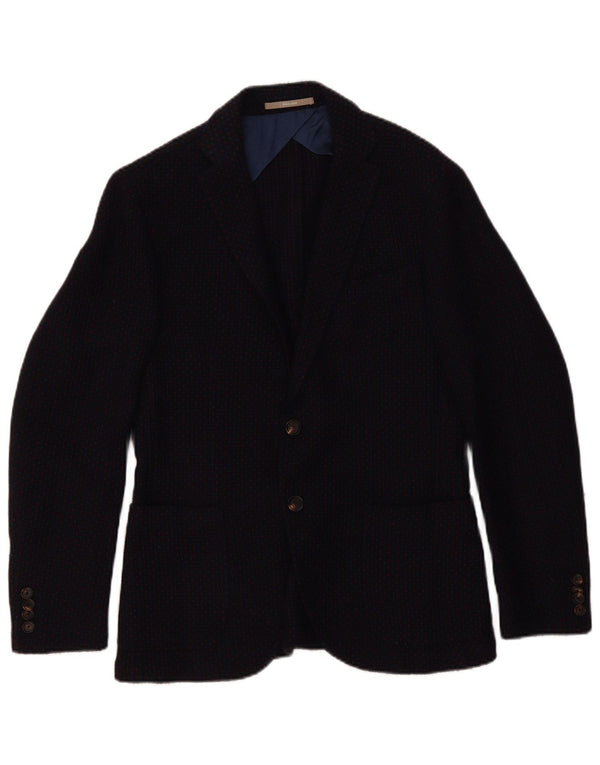 PAOLONI Giacca Blazer da Uomo a 2 Bottoni IT 48 Media Blu Navy Maculato in Lana