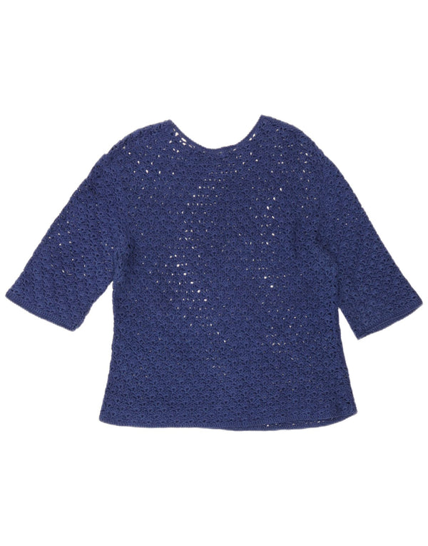 Top trasparente da donna vintage con maniche a 3/4 UK 14 blu navy medio