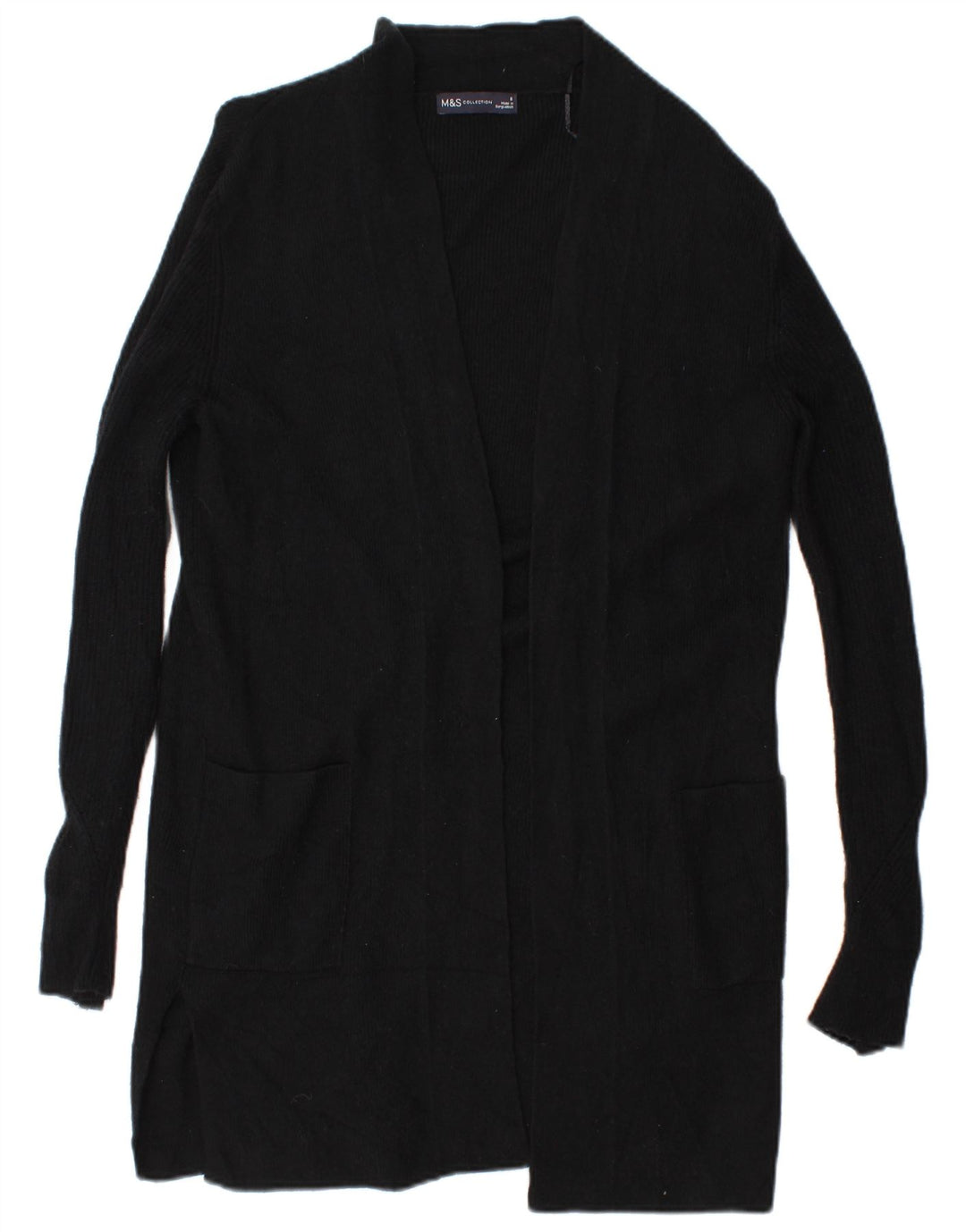Maglione cardigan aperto lungo da donna Marks & Spencer UK 8 piccolo nero
