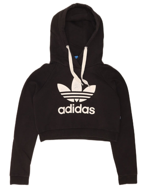 Maglione con cappuccio grafico da donna Adidas UK 8 piccolo cotone nero