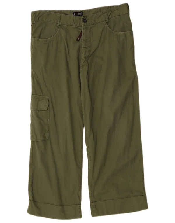 Pantaloni cargo corti a vita alta da donna Armani IT 50 XL W34 L25 cotone kaki