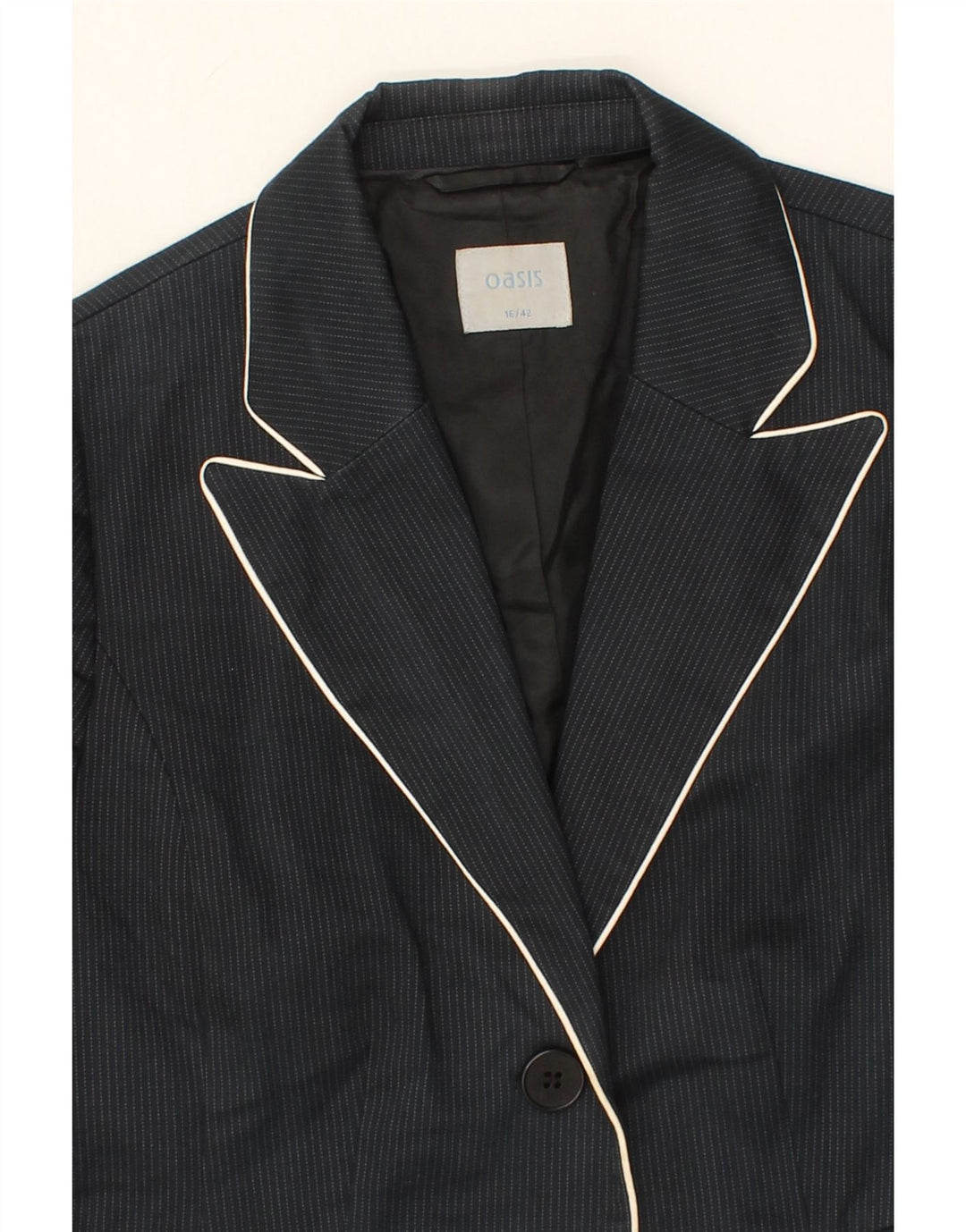 OASIS Womens 2 Button Blazer Jacket UK 16 Large Navy Blue Pinstripe Vintage Oasis and Second-Hand Oasis from Messina Hembry 