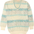 JAMES DILLON Mens V-Neck Jumper Sweater Large Green Striped Vintage James Dillon and Second-Hand James Dillon from Messina Hembry 