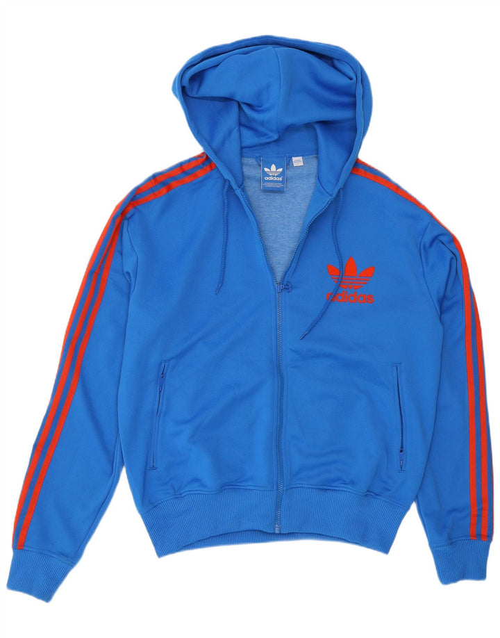 Maglione con cappuccio e zip da uomo Adidas grande in poliestere blu