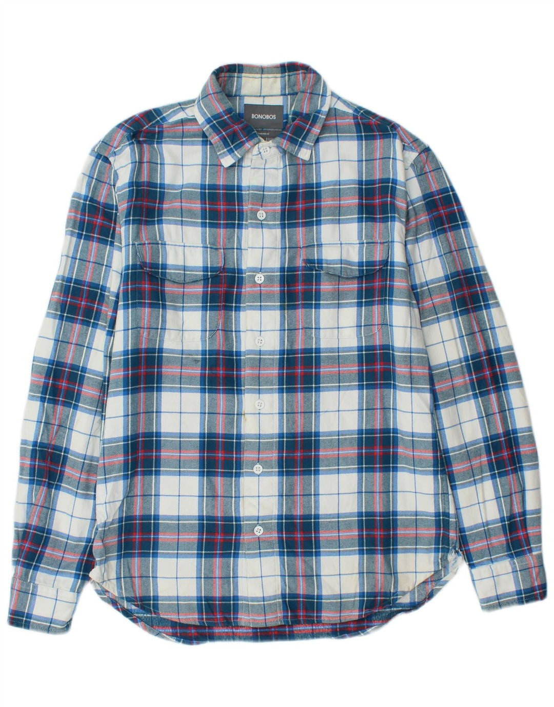 BONOBOS Camicia da uomo in flanella vestibilità standard, cotone a quadri blu medio