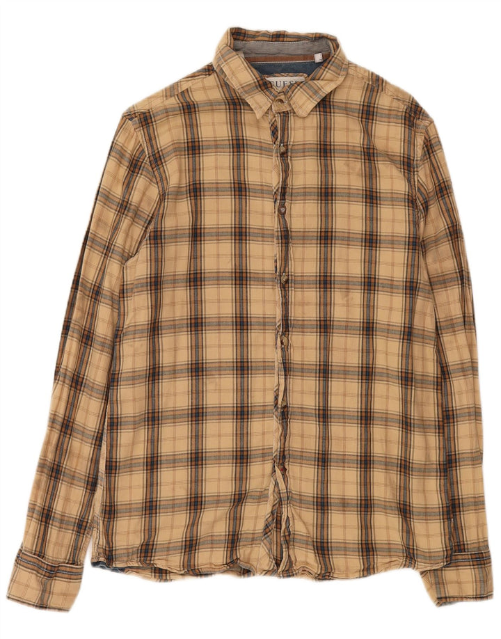 Camicia Guess da uomo in flanella di cotone a quadri beige piccolo