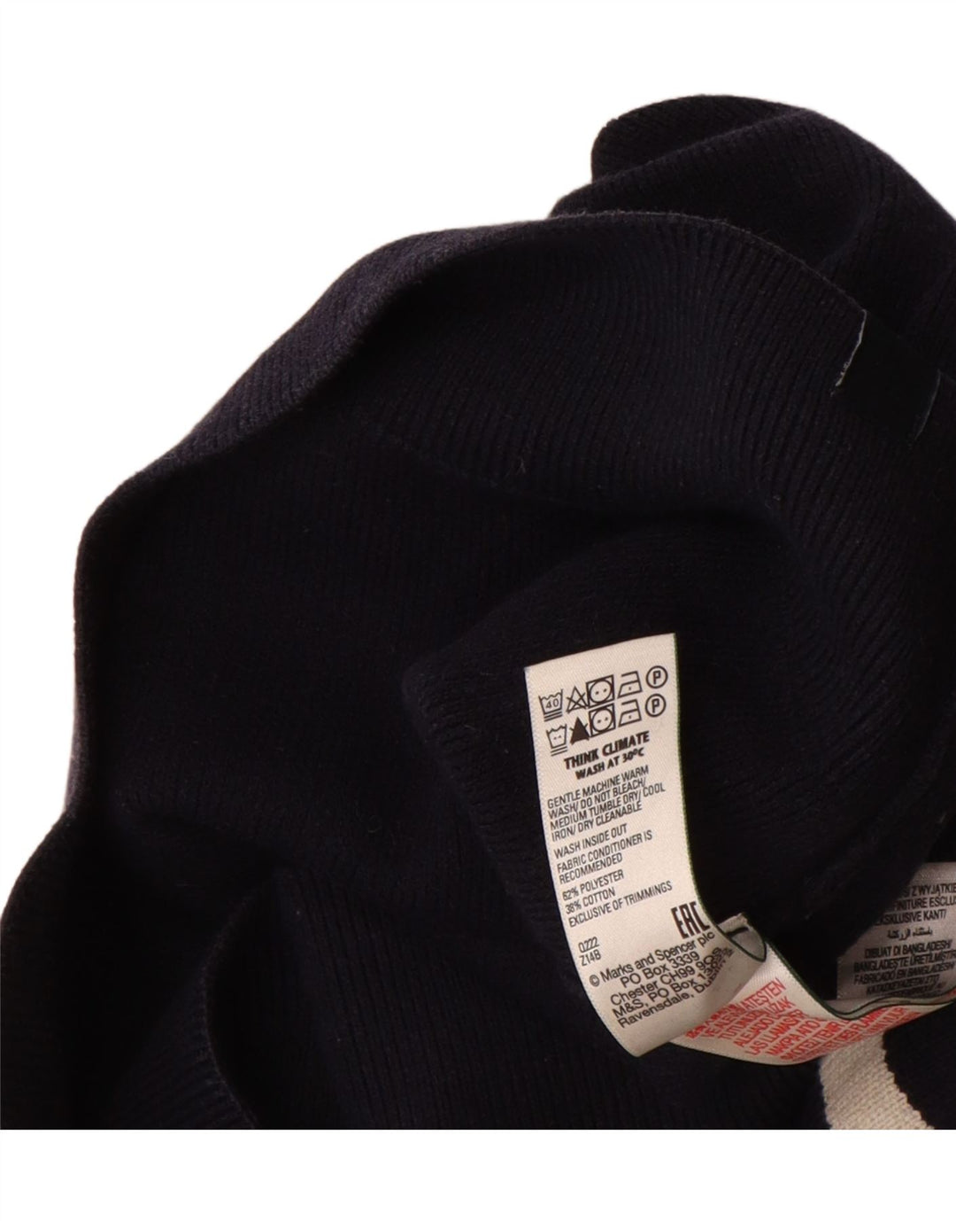 Maglione da uomo Marks & Spencer con zip e collo grande a righe blu navy