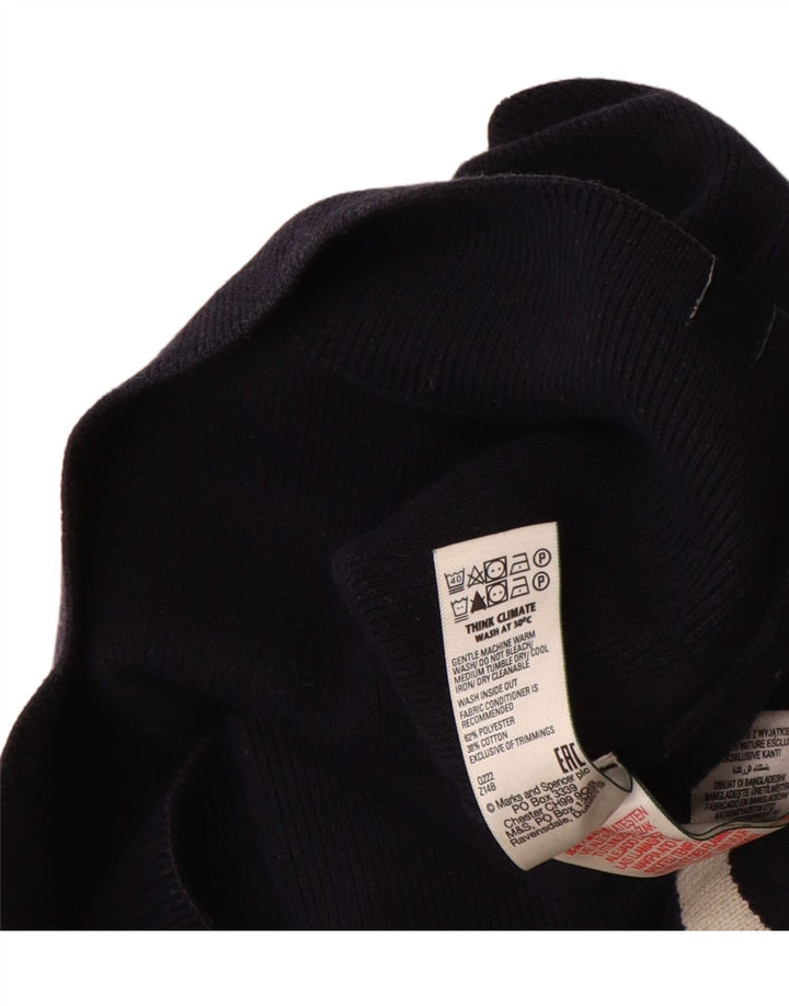 Maglione da uomo Marks & Spencer con zip e collo grande a righe blu navy