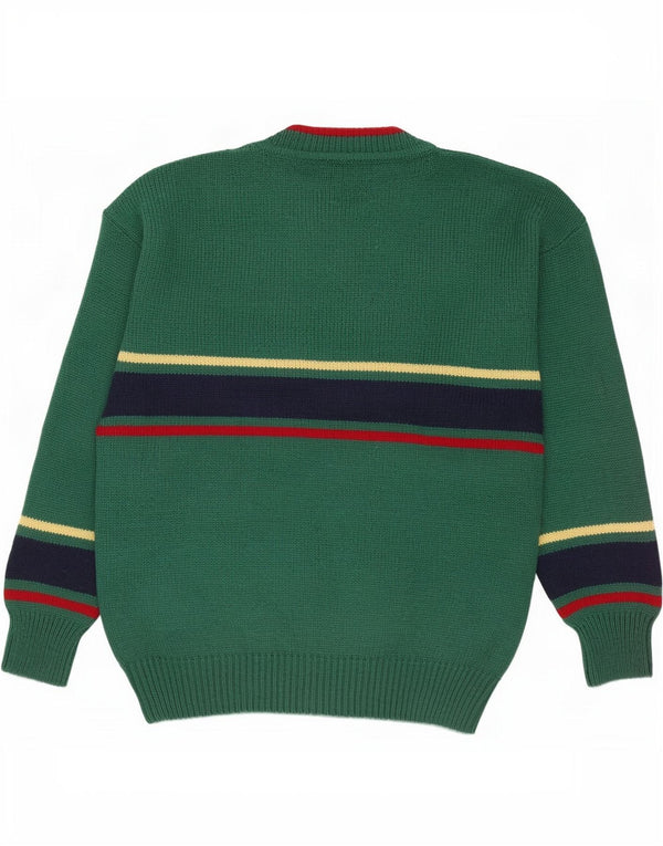 Malagrida Maglione cardigan grafico da uomo grande lana merino color block verde
