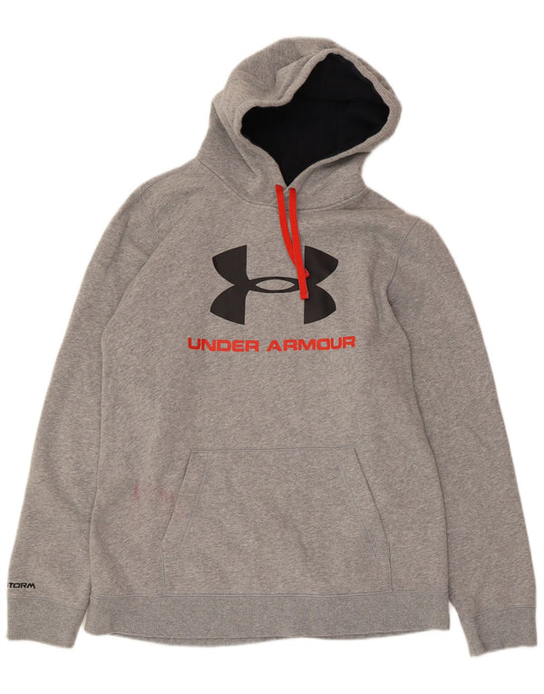 Felpa con cappuccio grafica da uomo UNDER ARMOUR grande cotone chiazzato grigio