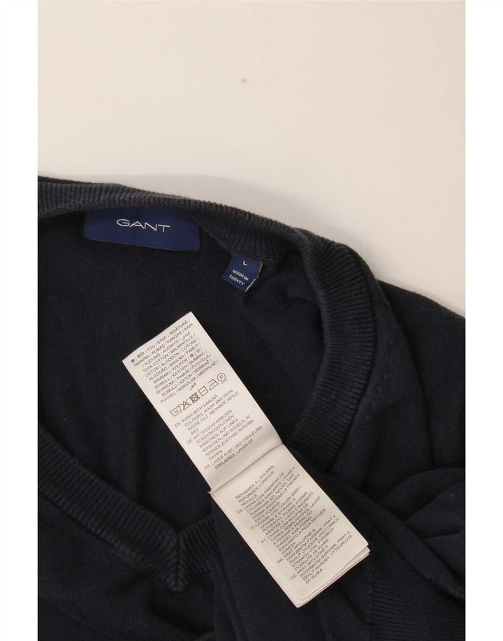 Gant Maglione da uomo con scollo a V grande in cotone blu navy