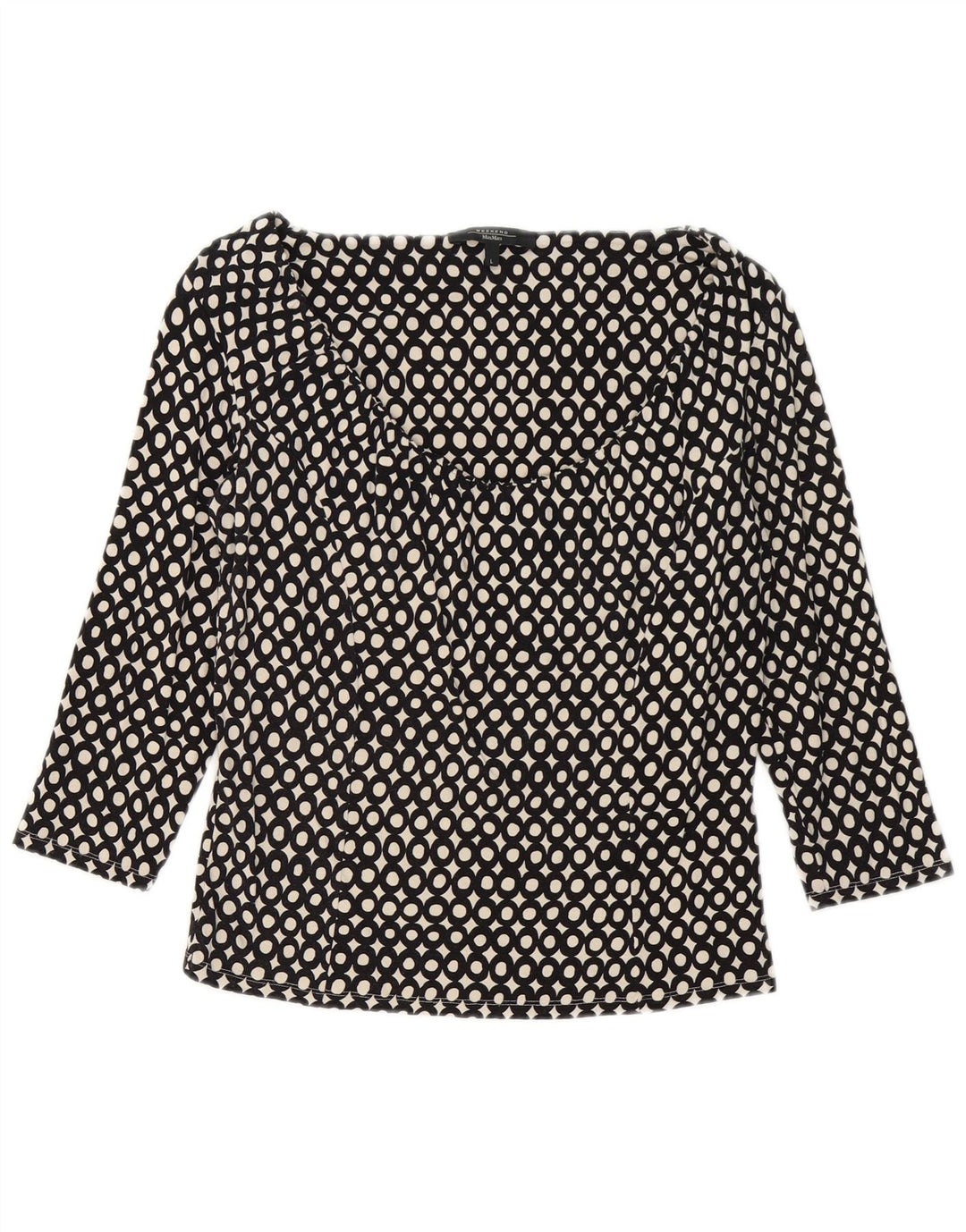 Top da weekend da donna Max Mara manica 3/4 UK 14 grande viscosa geometrica nera