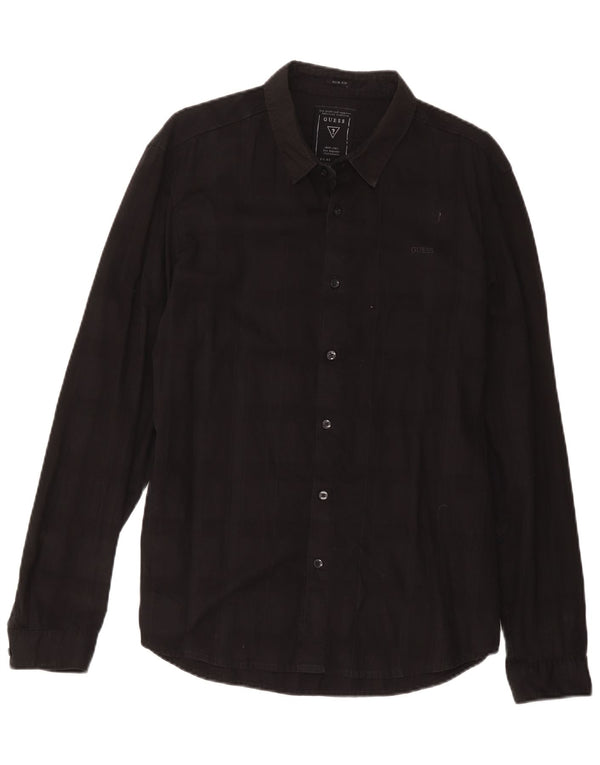 Camicia Guess da uomo slim fit in cotone a quadri neri grandi