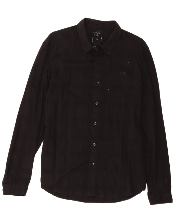 Camicia Guess da uomo slim fit in cotone a quadri neri grandi