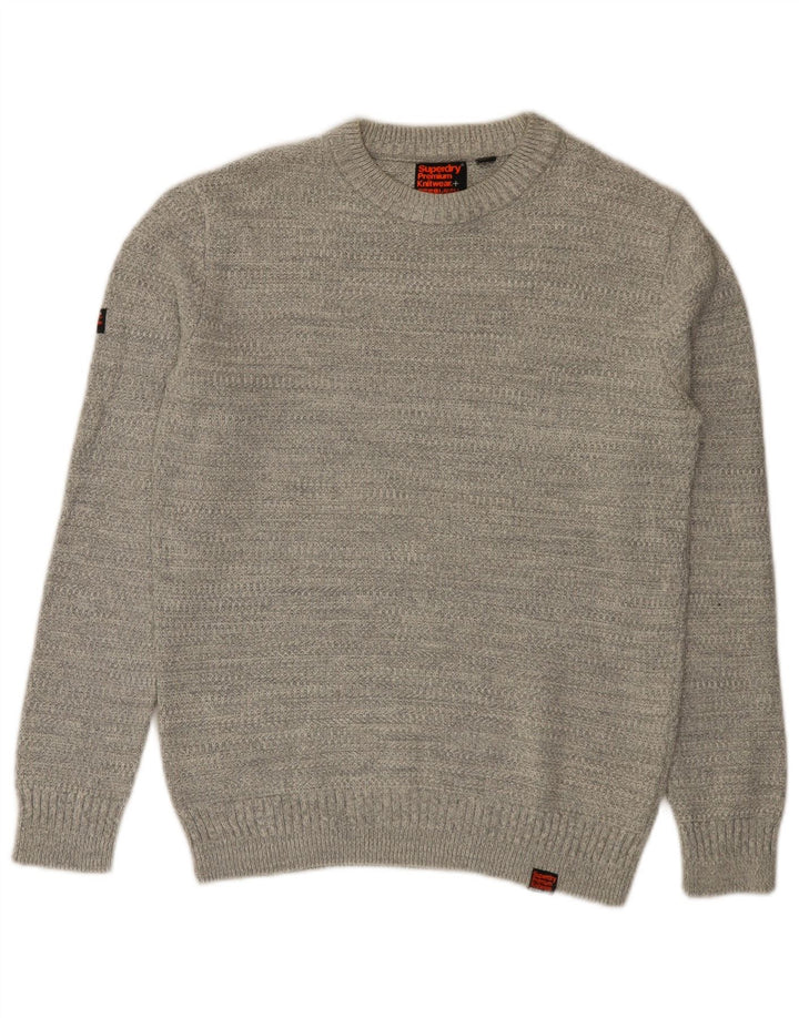 Maglione maglione girocollo da uomo Superdry in cotone grigio medio
