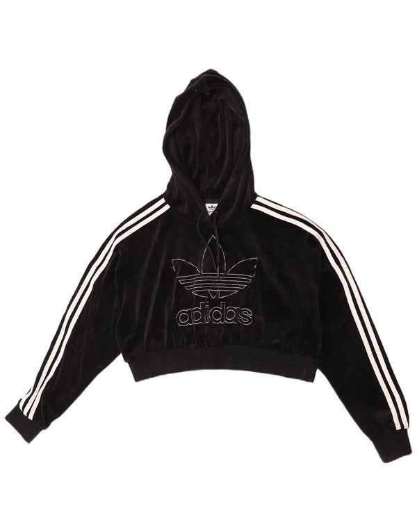 Felpa con cappuccio corta grafica oversize da donna Adidas UK 8 piccola in cotone nero