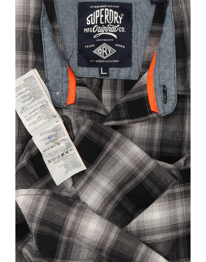 Camicia da uomo SUPERDRY grande cotone scozzese nero