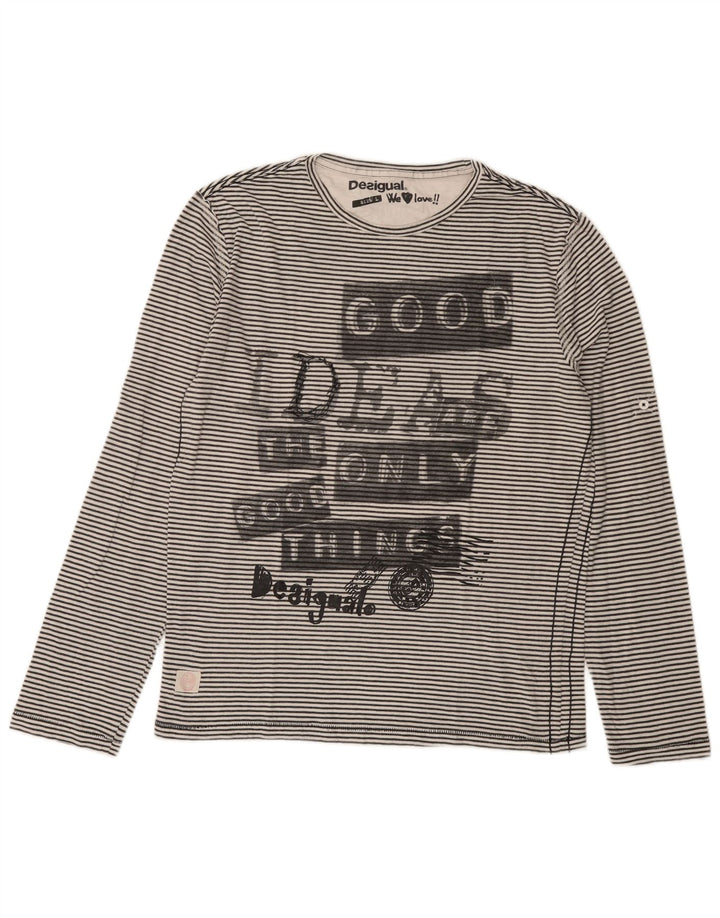 Desigual Mens Graphic Top manica lunga grande gessato grigio